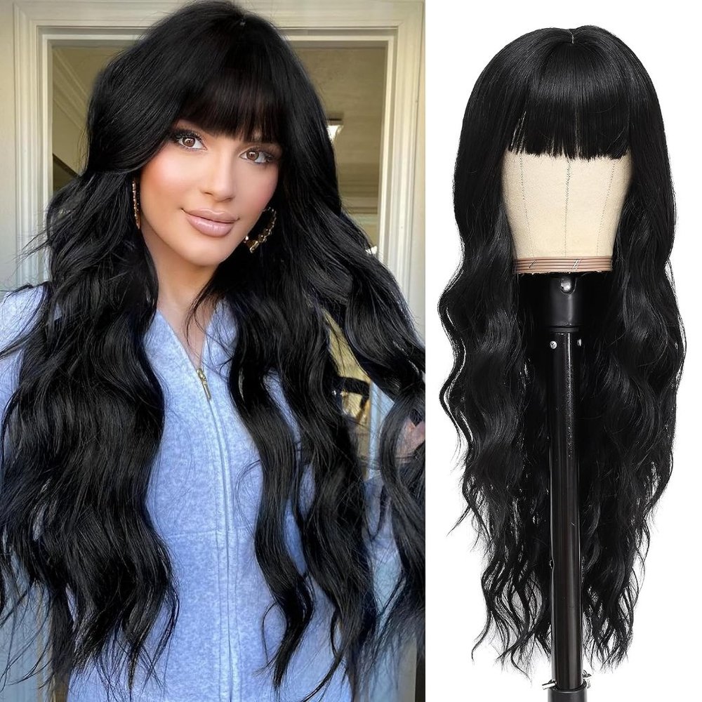 26 Inche Women Black Curly Wavy Synthetic Heat Resistant Daily Party Use Wig